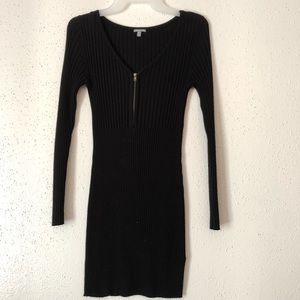 Slim Zipper Up Long-sleeve Bodycon Dress Sz S